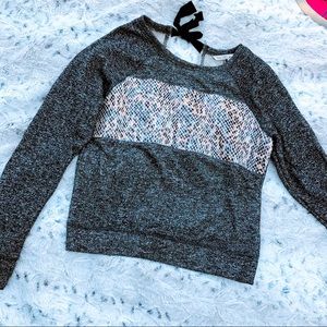 Rachel Roy Knit top open back bow gray black xs